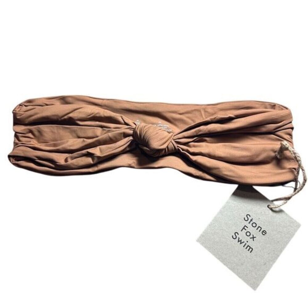 NWT Stone Fox Swim Women's Lele Bikini Top XS Rawhide Brown‎ Twist Front Bandeau - Picture 3 of 5
